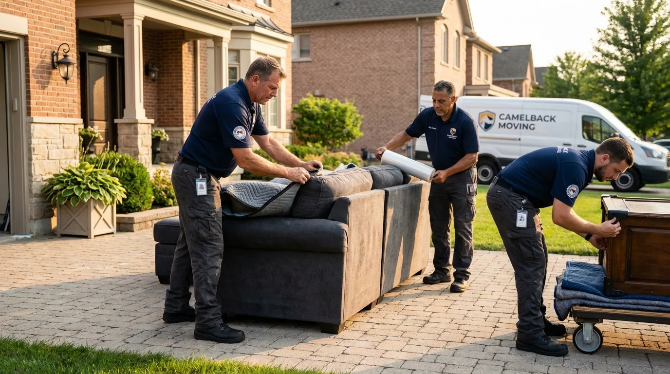 Large estate moving crew wrapping furniture in Graham, NC