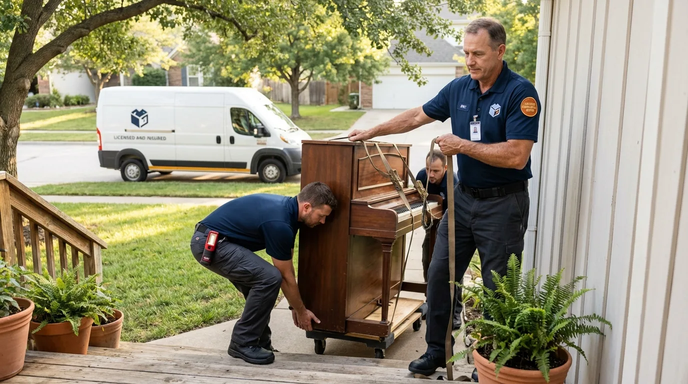 Licensed piano movers securing grand piano in Graham, NC